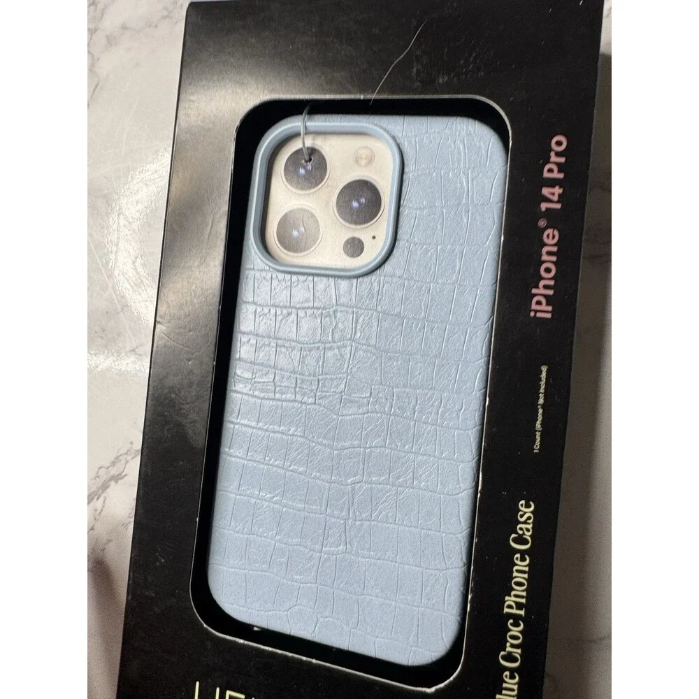 Hello Lux Blue Crocodile Faux Leather Back Case iPhone 14 Pro Dual Layer
